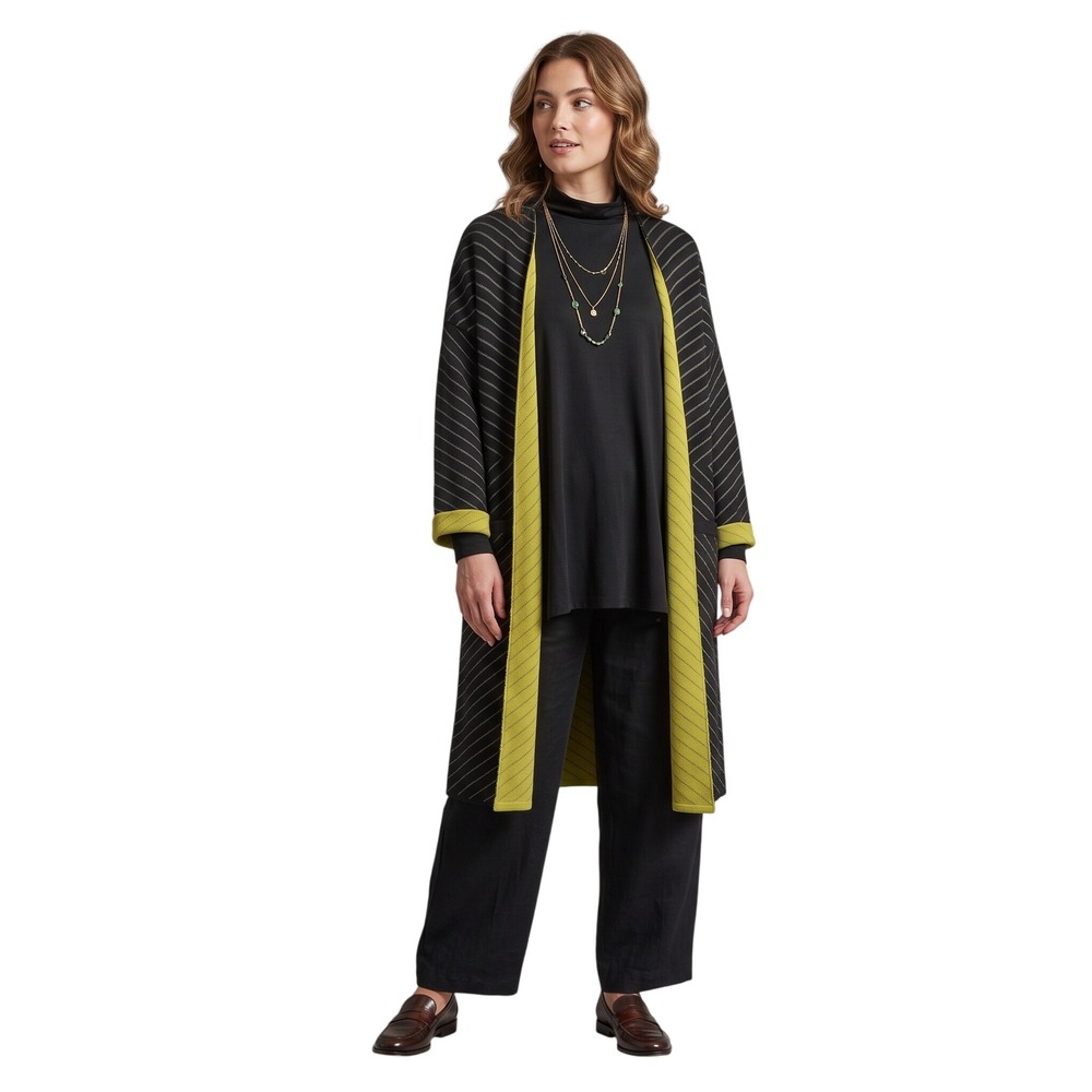GUDRUN Sjödén Wool Blend Longline Kimono Duster Sweater Black XL Lagenlook $228